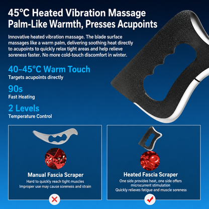 Black Wireless Heated Fascia Massager with 3 Levels Microcurrent Vibration and 2 Levels Heating Therapy, Ergonomic Curved Scraping Blade Design for Full Body Muscle Relaxation & Fat Reduction