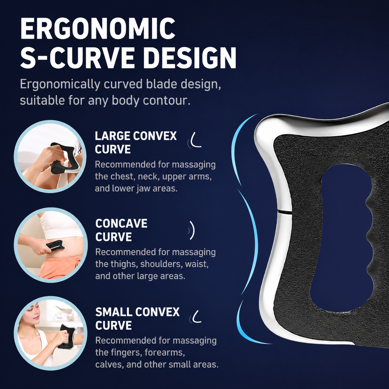 Black Wireless Heated Fascia Massager with 3 Levels Microcurrent Vibration and 2 Levels Heating Therapy, Ergonomic Curved Scraping Blade Design for Full Body Muscle Relaxation & Fat Reduction
