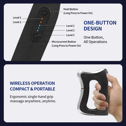 Black Wireless Heated Fascia Massager with 3 Levels Microcurrent Vibration and 2 Levels Heating Therapy, Ergonomic Curved Scraping Blade Design for Full Body Muscle Relaxation & Fat Reduction