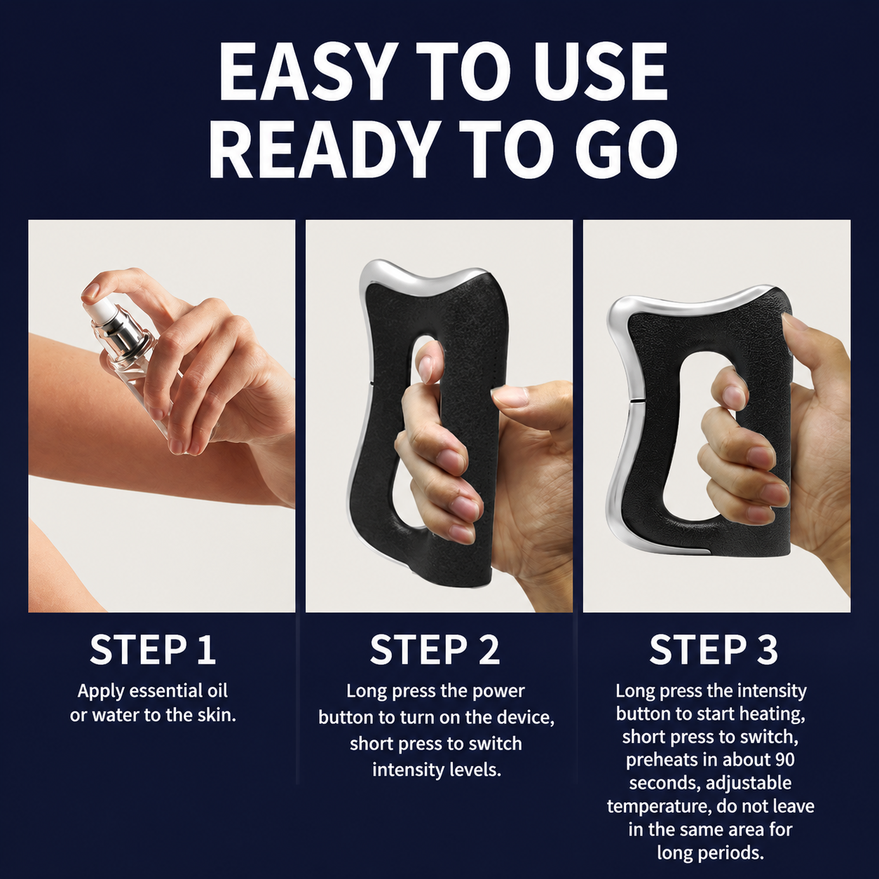 Black Wireless Heated Fascia Massager with 3 Levels Microcurrent Vibration and 2 Levels Heating Therapy, Ergonomic Curved Scraping Blade Design for Full Body Muscle Relaxation & Fat Reduction