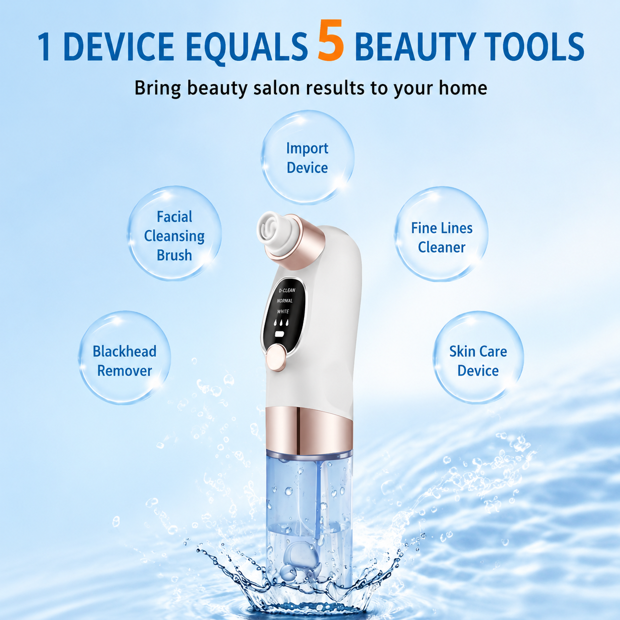 Microbubble Oxygen Hydration Facial Pore Cleanser and Blue Silicone Scalp Massage Scrubber Set with Waste Separation Design, 3 Level Vacumn Suction and 6 Replaceable Heads - Full Body Care Routine for Face Pore Cleaning and Scalp Massage