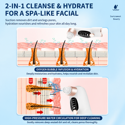 Microbubble Oxygen Hydration Facial Pore Cleanser and Blue Silicone Scalp Massage Scrubber Set with Waste Separation Design, 3 Level Vacumn Suction and 6 Replaceable Heads - Full Body Care Routine for Face Pore Cleaning and Scalp Massage