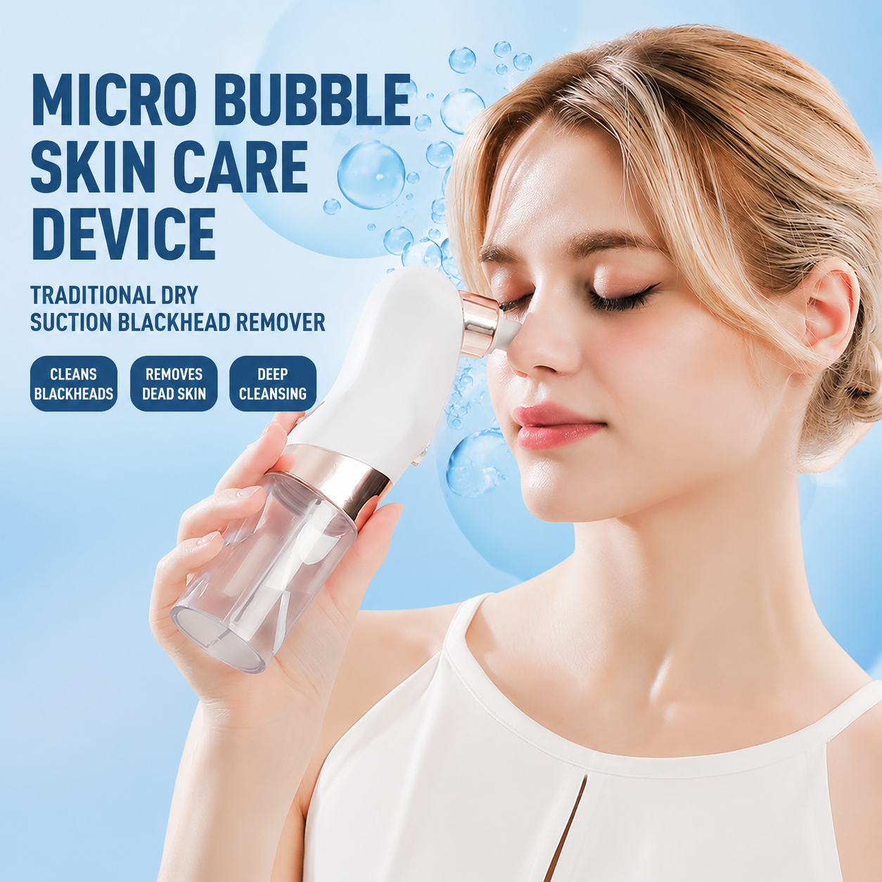 2-in-1 Microbubble Oxygen Hydration Facial Pore Cleaner with Waste Separation Design, 3 Level Suction and 6 Replaceable Heads - Vacumn Pore Cleanser and Microbubble Oxygen Hydration Device for Home & Travel Skincare
