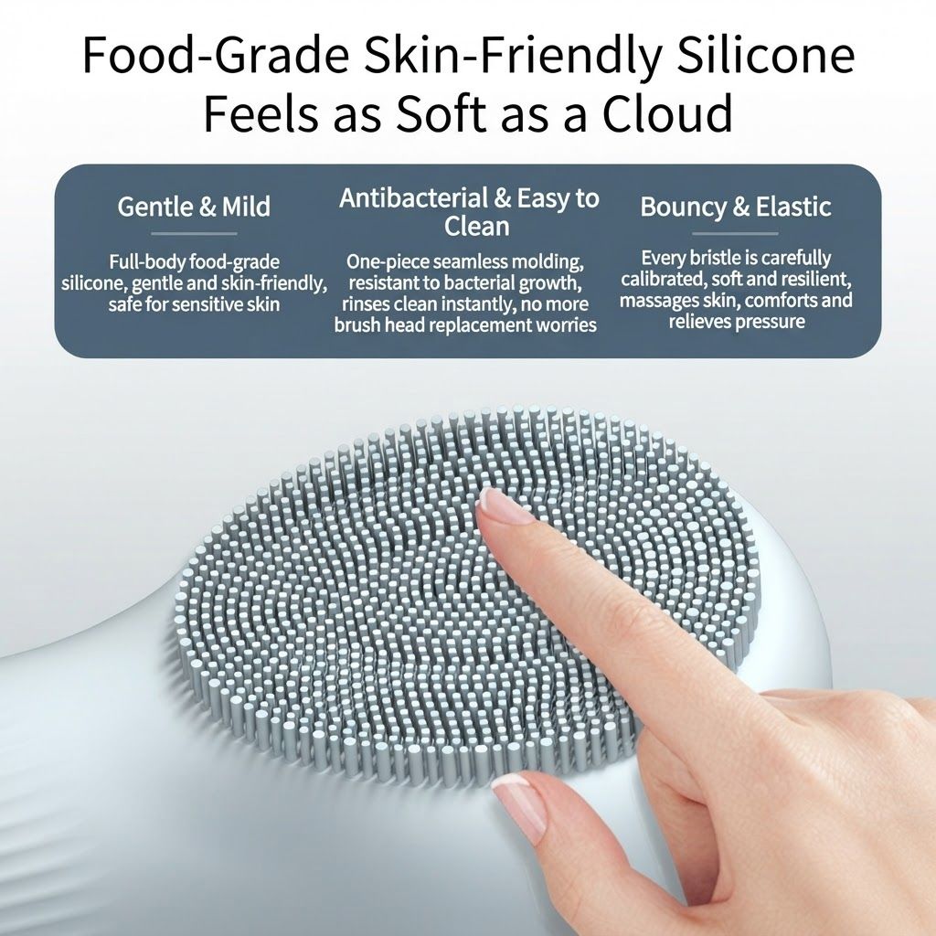 Purple 45Â°C Constant Heating Silicone Facial Cleansing Brush and 3pcs 8-Layer Fine Foaming Nets Set - Electric Sonic Face Scrubber with Dual-Sided Cleaning Surface & 3-Speed Vibration Massage, IPX7 Waterproof Skincare Absorption and Massage Device