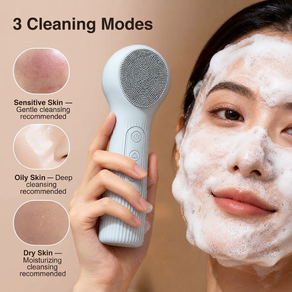Pink 45Â°C Constant Heating Silicone Facial Cleansing Brush and 3pcs 8-Layer Fine Foaming Nets Set - Electric Sonic Face Scrubber with Dual-Sided Cleaning Surface & 3-Speed Vibration Massage, IPX7 Waterproof Skincare Absorption and Massage Device