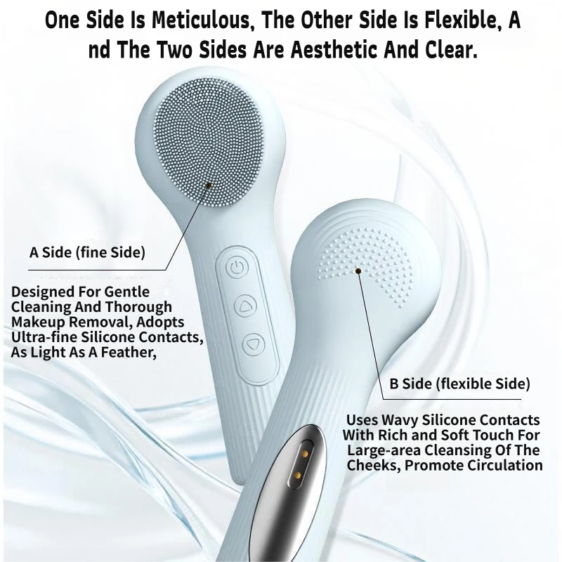 Beige 45Â°C Constant Heating Silicone Facial Cleansing Brush and 3pcs 8-Layer Fine Foaming Nets Set - Electric Sonic Face Scrubber with Dual-Sided Cleaning Surface & 3-Speed Vibration Massage, IPX7 Waterproof Skincare Absorption and Massage Device