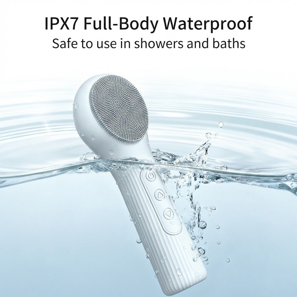 Beige 45Â°C Constant Heating Silicone Facial Cleansing Brush and 3pcs 8-Layer Fine Foaming Nets Set - Electric Sonic Face Scrubber with Dual-Sided Cleaning Surface & 3-Speed Vibration Massage, IPX7 Waterproof Skincare Absorption and Massage Device