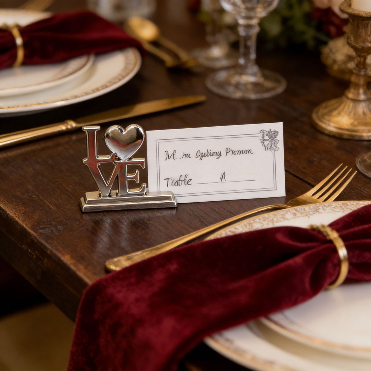 10-Pack Silver Plated Alloy Place Card Holders with Hollowed-Out Heart Designs, Elegant Wedding Reception Seating Card Clips for Banquets, Parties and Events