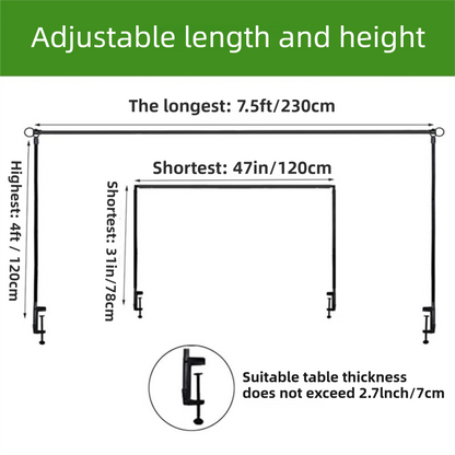 Gold Iron Over Table Arch Display Stand with Fixed Clamps and Buckles for Balloons and Decorations, L 120-230cm & H 78-120cm Adjustable Wedding Party Table Rod Backdrop Frame for Birthday, Baby Showers and Celebrations