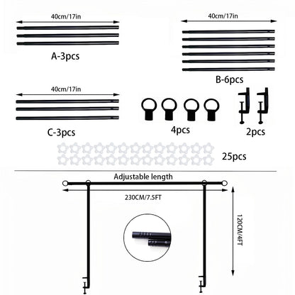 Gold Iron Over Table Arch Display Stand with Fixed Clamps and Buckles for Balloons and Decorations, L 120-230cm & H 78-120cm Adjustable Wedding Party Table Rod Backdrop Frame for Birthday, Baby Showers and Celebrations