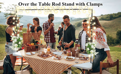 Gold Iron Over Table Arch Display Stand with Fixed Clamps and Buckles for Balloons and Decorations, L 120-230cm & H 78-120cm Adjustable Wedding Party Table Rod Backdrop Frame for Birthday, Baby Showers and Celebrations