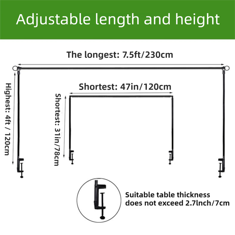White Iron Over Table Arch Display Stand with Fixed Clamps and Buckles for Balloons and Decorations, L 120-230cm & H 78-120cm Adjustable Wedding Party Table Rod Backdrop Frame for Birthday, Baby Showers and Celebrations