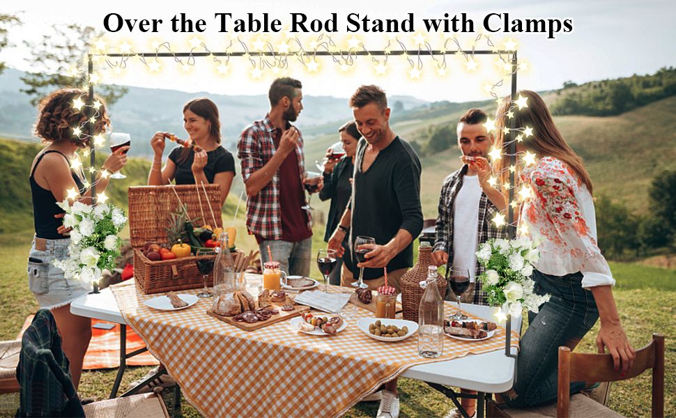 White Iron Over Table Arch Display Stand with Fixed Clamps and Buckles for Balloons and Decorations, L 120-230cm & H 78-120cm Adjustable Wedding Party Table Rod Backdrop Frame for Birthday, Baby Showers and Celebrations
