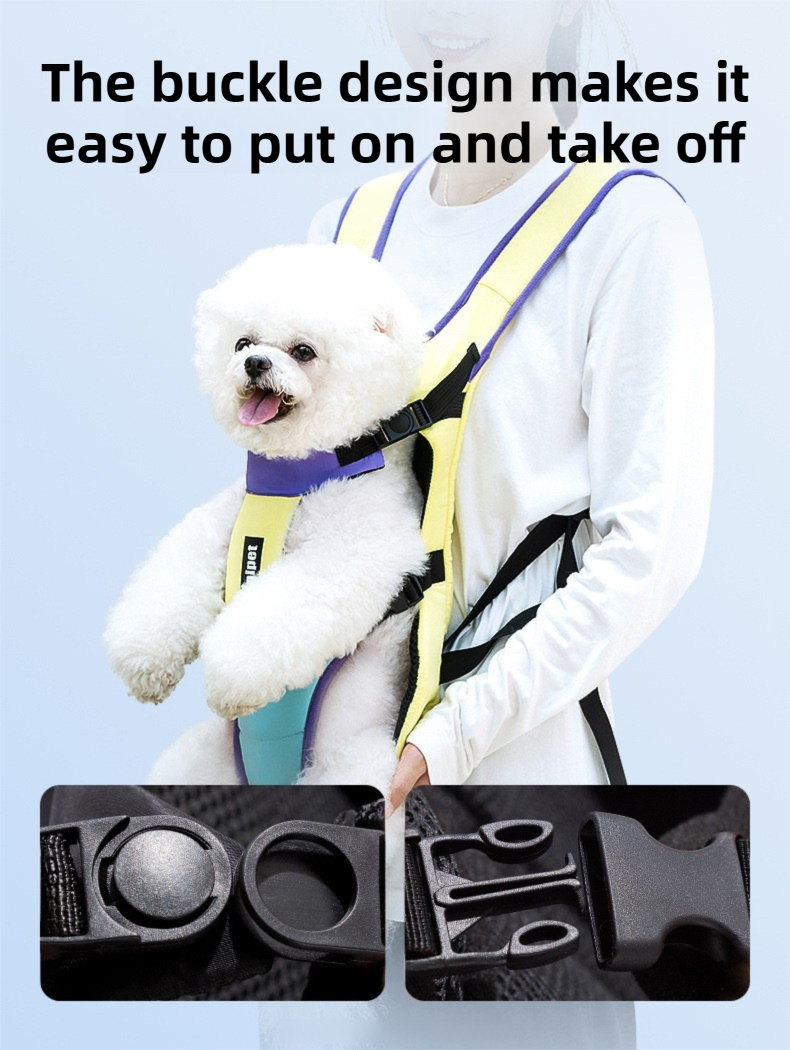 Blue Hands Free Adjustable Dog Carrier Backpack with 3-Point Support, Reserved Tail Opening and Wide Padded Straps - Chest & Back Dual Use, Breathable on Both Sides and Quick-release Safety Buckles for Walking Bike Travel Outdoor Use, L Size