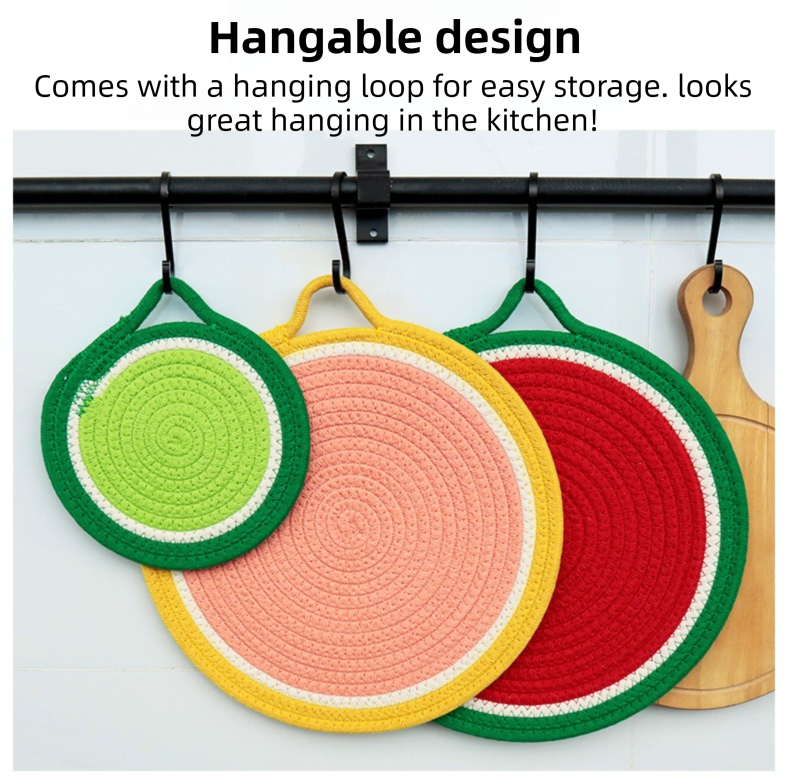 3-Piece Avocado Inspired Kitchen Heat Resistant Set with 18cm & 30cm Round Cotton Rope Woven Trivets + 1 Pair Duckbill Oven Mitt - Foldable Table Protection Mats and Green Polka Dot Cooking Gloves, Perfect for Home Baking and Cooking Lover