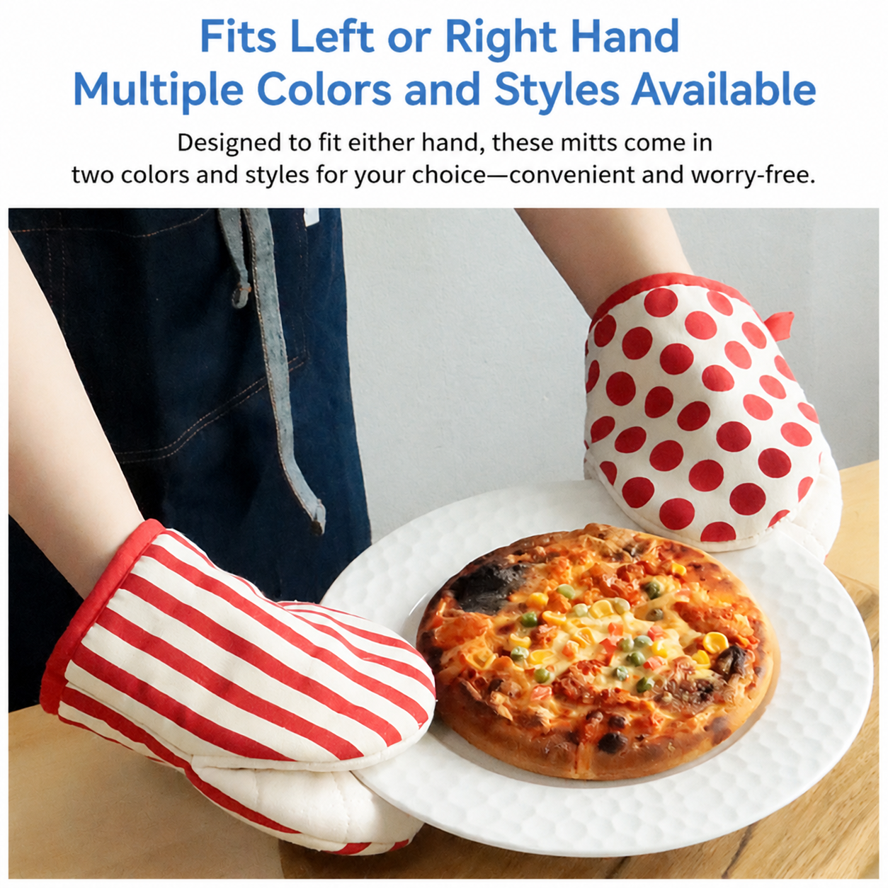 3-Piece Avocado Inspired Kitchen Heat Resistant Set with 18cm & 30cm Round Cotton Rope Woven Trivets + 1 Pair Duckbill Oven Mitt - Foldable Table Protection Mats and Green Polka Dot Cooking Gloves, Perfect for Home Baking and Cooking Lover