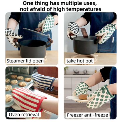 3-Piece Avocado Inspired Kitchen Heat Resistant Set with 18cm & 30cm Round Cotton Rope Woven Trivets + 1 Pair Duckbill Oven Mitt - Foldable Table Protection Mats and Green Polka Dot Cooking Gloves, Perfect for Home Baking and Cooking Lover