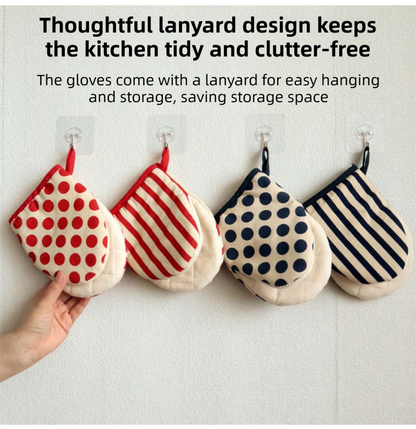 3-Piece Grapefruit Inspired Kitchen Heat Resistant Set with 18cm & 30cm Round Cotton Rope Woven Trivets + 1 Pair Duckbill Oven Mitt - Foldable Table Protection Mats and Black Polka Dot Cooking Gloves, Perfect for Home Baking and Cooking Lover