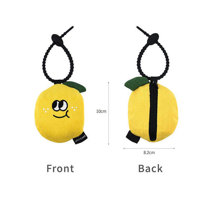 Portable Cute Lemon Corduroy Storage Pouch with Zipper and Hidden Folding Shopping Bag - Lightweight Reusable Eco Grocery Tote Bag with Fruit Charm for Shopping, Travel, Books, iPad and Daily Essentials