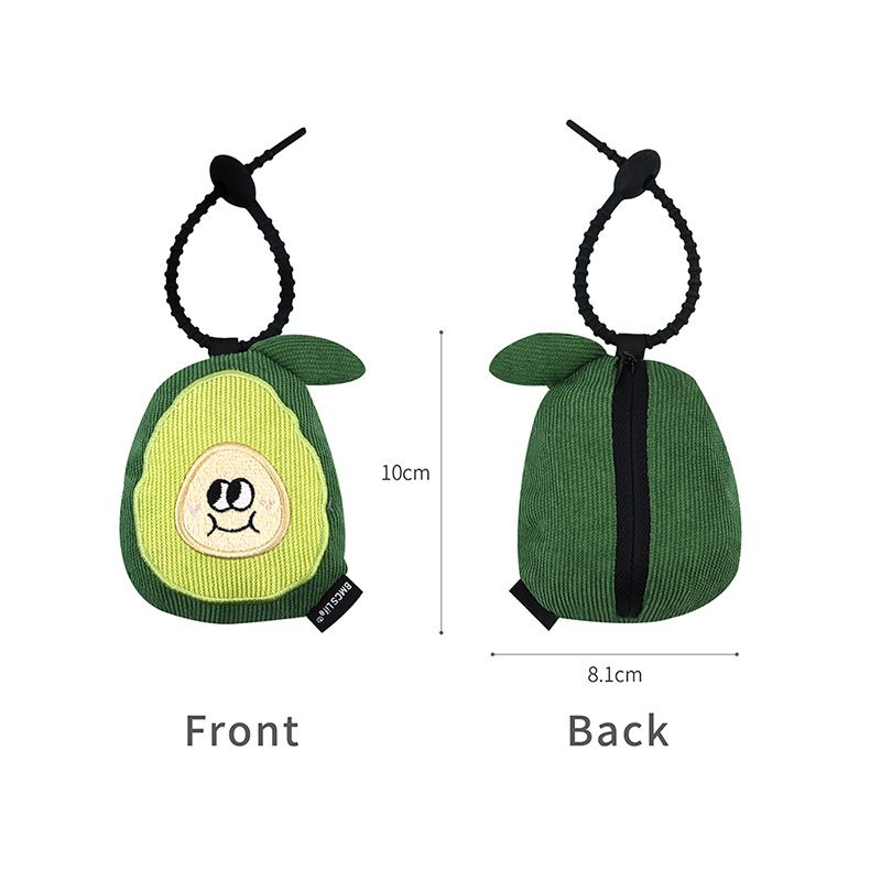 Portable Cute Avocado Corduroy Storage Pouch with Zipper and Hidden Folding Shopping Bag - Lightweight Reusable Eco Grocery Tote Bag with Fruit Charm for Shopping, Travel, Books, iPad and Daily Essentials
