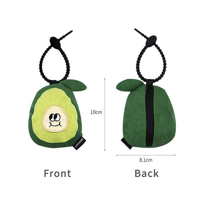Portable Cute Avocado Corduroy Storage Pouch with Zipper and Hidden Folding Shopping Bag - Lightweight Reusable Eco Grocery Tote Bag with Fruit Charm for Shopping, Travel, Books, iPad and Daily Essentials