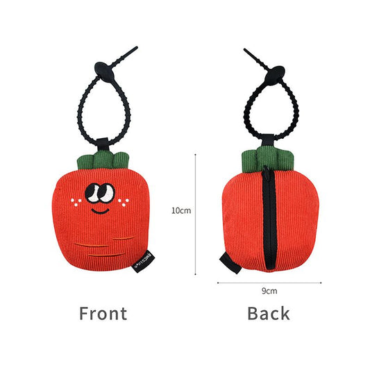 Portable Carrot Lemon Corduroy Storage Pouch with Zipper and Hidden Folding Shopping Bag - Lightweight Reusable Eco Grocery Tote Bag with Fruit Charm for Shopping, Travel, Books, iPad and Daily Essentials