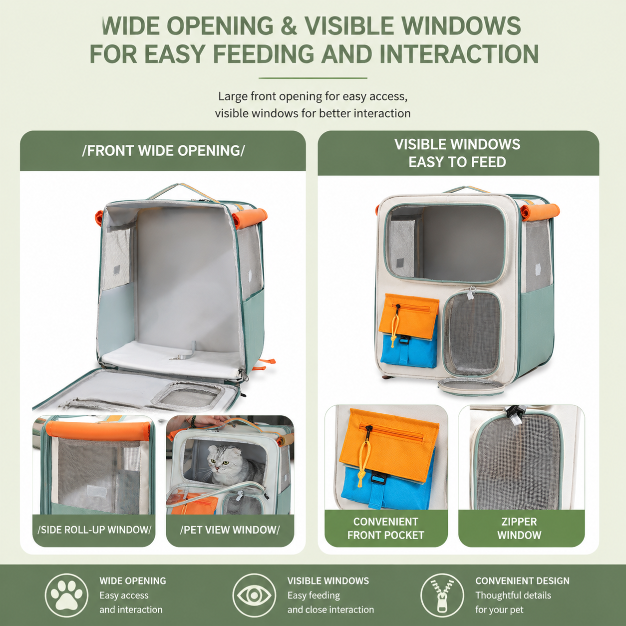 Orange and Grey Large Space Pet Carrier Trolley â€“ Foldable Cat Carrier Backpack with Breathable Side Mesh & View Window, Silent Rolling Wheels, Storage Pocket and Removable Bottom Pad for Dog and Cat, 42 x 36 x 27CM