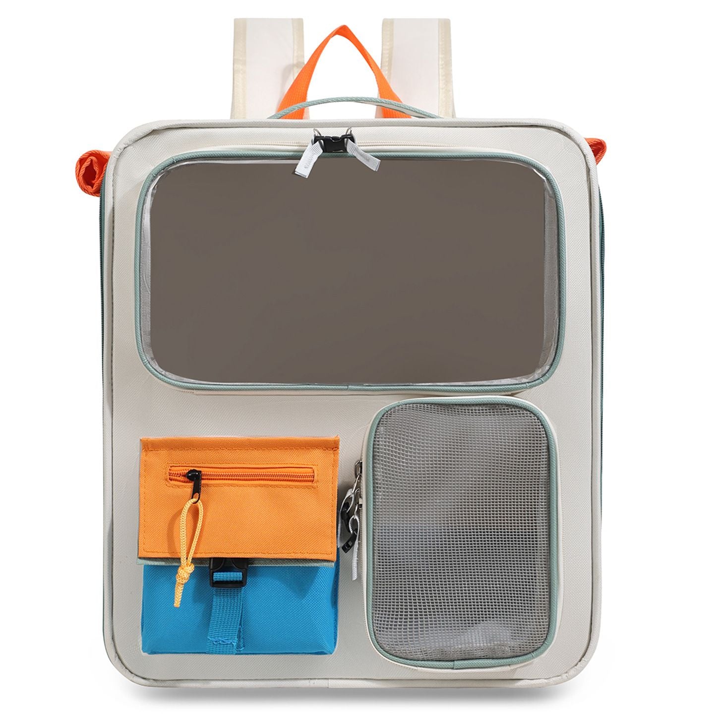 Orange and Grey Large Space Pet Carrier Backpack â€“ Foldable Cat Carrier Bag with Breathable Side Mesh & View Window, Storage Pocket and Removable Bottom Pad for Dog and Cat, 42 x 36 x 27CM