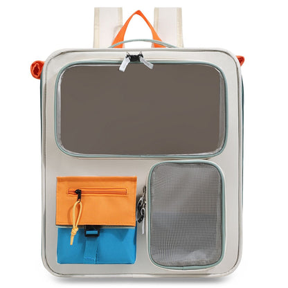Orange and Grey Large Space Pet Carrier Backpack â€“ Foldable Cat Carrier Bag with Breathable Side Mesh & View Window, Storage Pocket and Removable Bottom Pad for Dog and Cat, 42 x 36 x 27CM