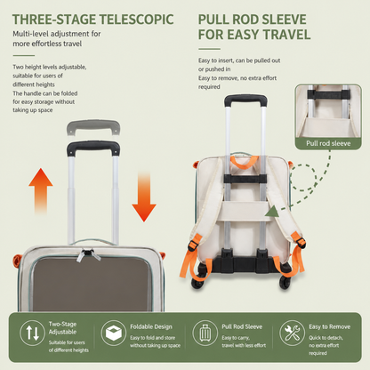 Brown and Grey Large Space Pet Carrier Trolley â€“ Foldable Cat Carrier Backpack with Breathable Side Mesh & View Window, Silent Rolling Wheels, Storage Pocket and Removable Bottom Pad for Dog and Cat, 42 x 36 x 27CM