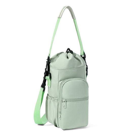 2-Pack Green Muti-Pockets Insulated Water Bottle Holder and Adjustable Phone Crossbody Bag â€“ 40oz Bottle Large Waterproof Cooler Sling Bag with Drawstring Closure and PE Cotton and Aluminium Foil Lining