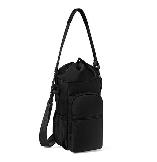2-Pack Black Muti-Pockets Insulated Water Bottle Holder and Adjustable Phone Crossbody Bag â€“ 40oz Bottle Large Waterproof Cooler Sling Bag with Drawstring Closure and PE Cotton and Aluminium Foil Lining