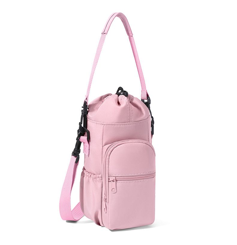 2-Pack Pink Muti-Pockets Insulated Water Bottle Holder and Adjustable Phone Crossbody Bag â€“ 40oz Bottle Large Waterproof Cooler Sling Bag with Drawstring Closure and PE Cotton and Aluminium Foil Lining