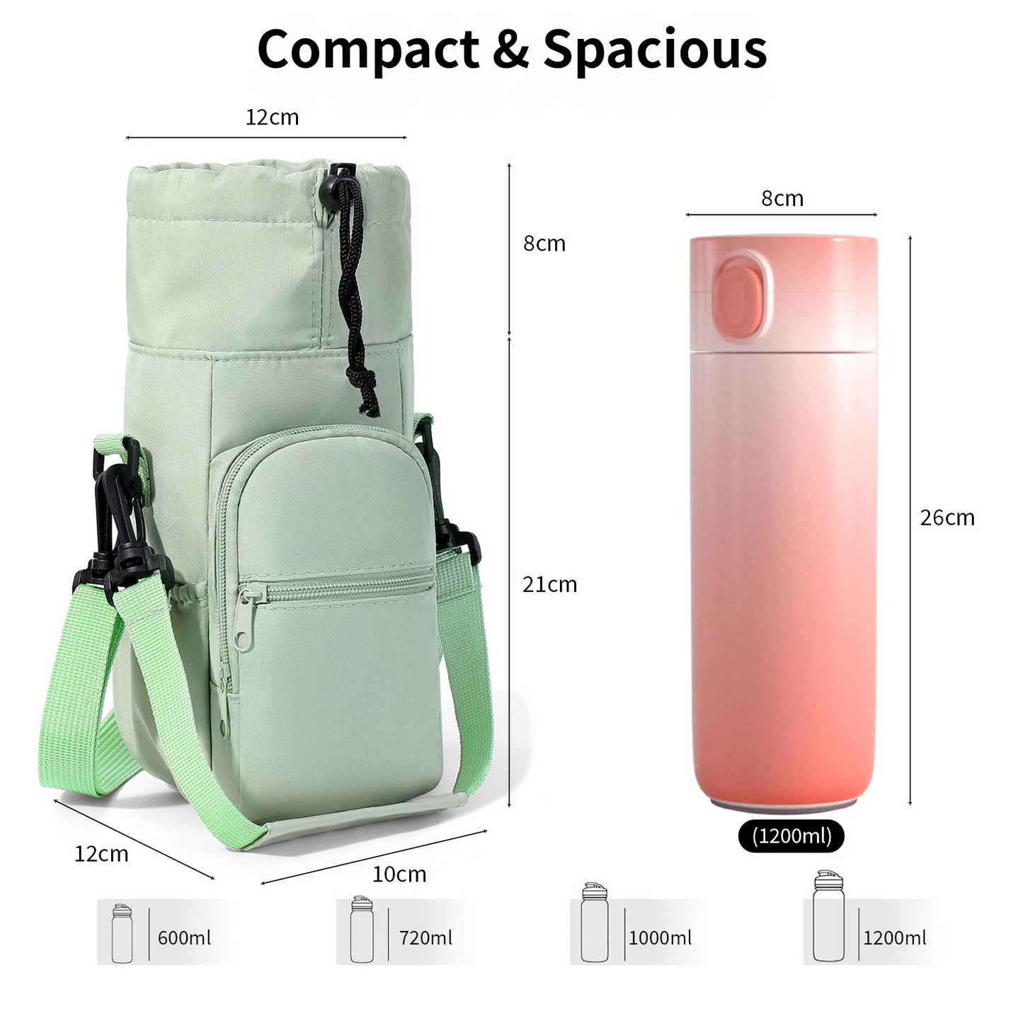 2-Pack Pink Muti-Pockets Insulated Water Bottle Holder and Adjustable Phone Crossbody Bag â€“ 40oz Bottle Large Waterproof Cooler Sling Bag with Drawstring Closure and PE Cotton and Aluminium Foil Lining