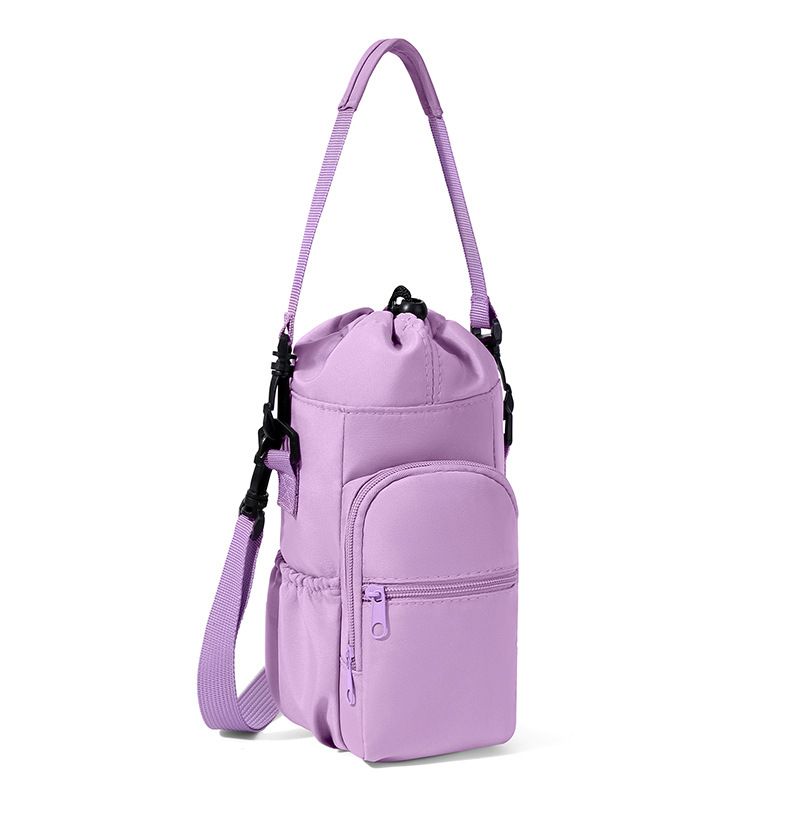 2-Pack Purple Muti-Pockets Insulated Water Bottle Holder and Adjustable Phone Crossbody Bag â€“ 40oz Bottle Large Waterproof Cooler Sling Bag with Drawstring Closure and PE Cotton and Aluminium Foil Lining