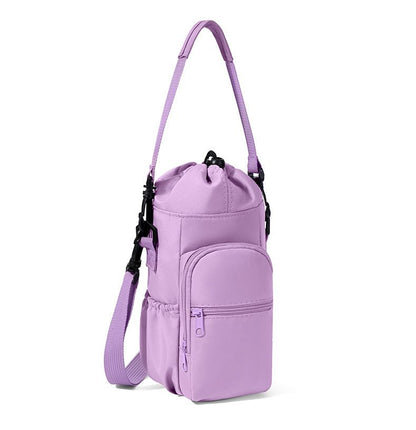 2-Pack Purple Muti-Pockets Insulated Water Bottle Holder and Adjustable Phone Crossbody Bag â€“ 40oz Bottle Large Waterproof Cooler Sling Bag with Drawstring Closure and PE Cotton and Aluminium Foil Lining