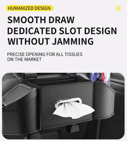Mocha Brown Multifunctional Car Seat Back Storage Boxand Trash Can â€“ PVC Leather Vehicle Hanging Organizer with Tissue Box Holder, Cup Holder, Phone Stand and Dual Hooks for Tidy Daily Commuting & Road Trip