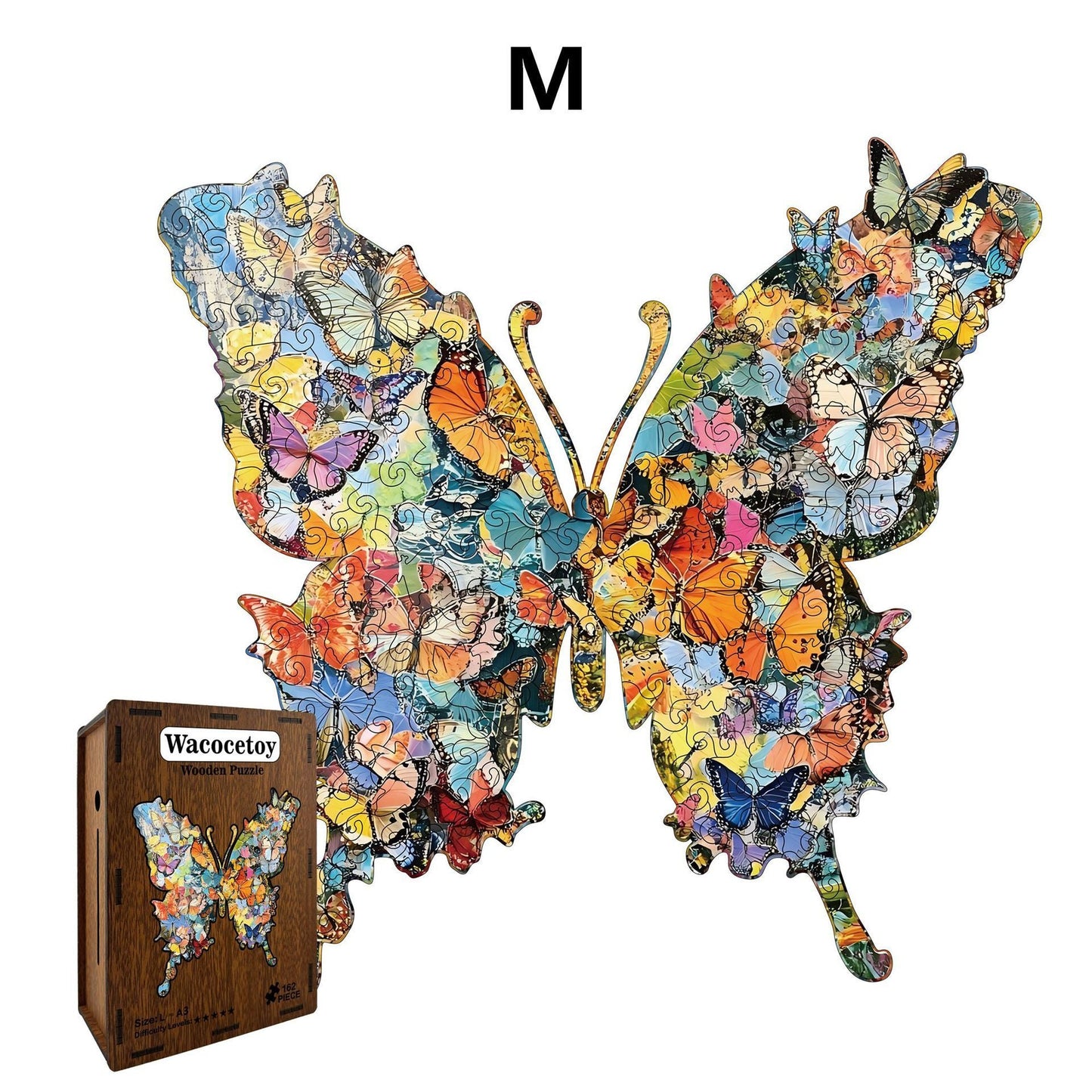 Enchanting Butterfly Wooden Jigsaw Puzzle for Adults - Dual Function 3D Puzzle Wall Art & Money Saving Box Ornament, Parent-Child Educational DIY Craft Gift, M Size 118 Pieces 8.4 x 8.3"