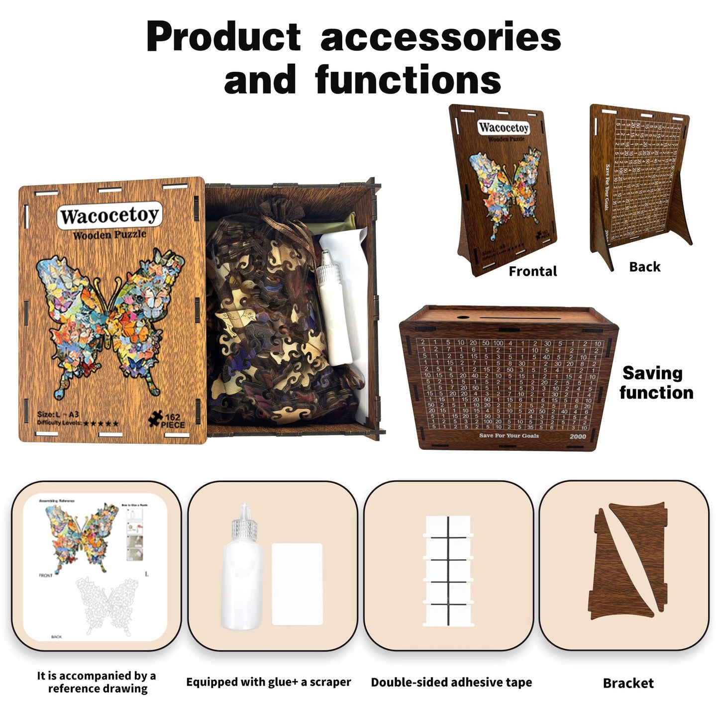 Enchanting Butterfly Wooden Jigsaw Puzzle for Adults - Dual Function 3D Puzzle Wall Art & Money Saving Box Ornament, Parent-Child Educational DIY Craft Gift, M Size 118 Pieces 8.4 x 8.3"