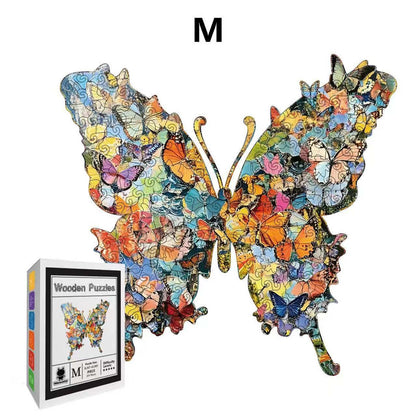 Enchanting Butterfly Wooden Jigsaw Puzzle for Adults - Creative Unique Shaped 3D Wooden Puzzle Wall Art, Parent-Child Educational DIY Craft Gift, M Size 118 Pieces 8.4 x 8.3"