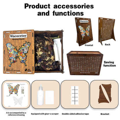 Enchanting Butterfly Wooden Jigsaw Puzzle for Adults - Dual Function 3D Puzzle Wall Art & Money Saving Box Ornament, Parent-Child Educational DIY Craft Gift, L Size 162 Pieces 11.2 x 11"