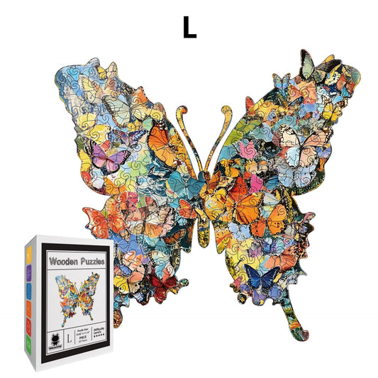 Enchanting Butterfly Wooden Jigsaw Puzzle for Adults - Creative Unique Shaped 3D Wooden Puzzle Wall Art, Parent-Child Educational DIY Craft Gift, L Size 162 Pieces 11.2 x 11"