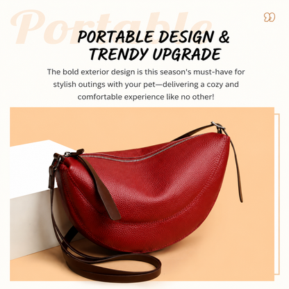 Yellow Stylish Genuine Leather Crescent Shape Shoulder Bag for Women â€“ Compact Grained Cowhide Adjustable Crossbody Handbag with Spacious Zipper Compartment and Leather Puller, 28 x 18 x 9 CM