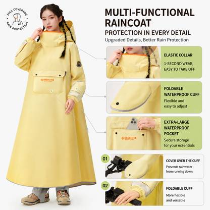 White Full Coverage & Extended Cycling Hooded Rain Poncho with Detachable Shoe Covers, M Size â€“ Thickened Waterproof Oxford Motorcycle Raincoat with Face-Protection Elastic Collar, Large Storage Pocket and Foldable Sleeve Cover for Men Women Outdoor Use
