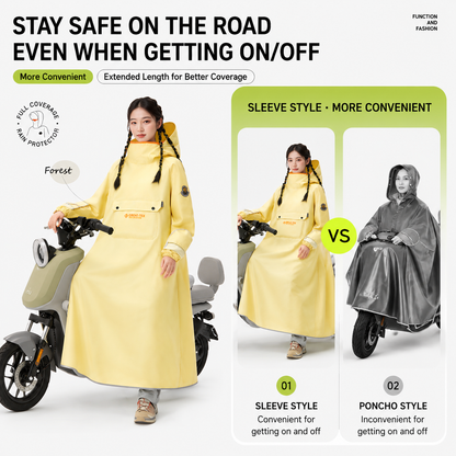 White Full Coverage & Extended Cycling Hooded Rain Poncho with Detachable Shoe Covers, M Size â€“ Thickened Waterproof Oxford Motorcycle Raincoat with Face-Protection Elastic Collar, Large Storage Pocket and Foldable Sleeve Cover for Men Women Outdoor Use