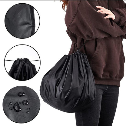 3-Piece Black Waterproof Drawstring Storage Bag and Changing Ground Mat Set for Wet Clothes â€“ Swimwear Raincoat Storage Pouch, Dia 50CM & 90CM & 130CM, Outdoor Swimming Cycling Hiking Travel Accessories