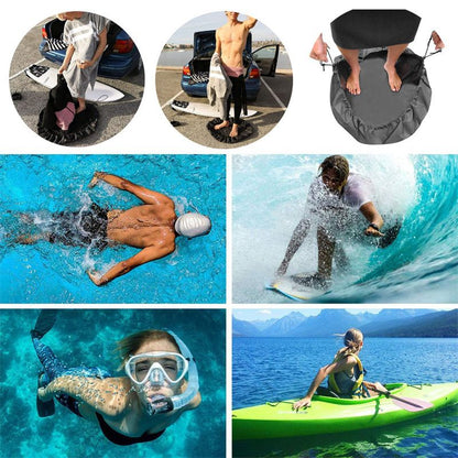 3-Piece Black Waterproof Drawstring Storage Bag and Changing Ground Mat Set for Wet Clothes â€“ Swimwear Raincoat Storage Pouch, Dia 50CM & 90CM & 130CM, Outdoor Swimming Cycling Hiking Travel Accessories