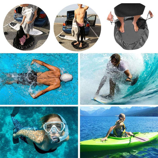 3-Piece Black Waterproof Drawstring Storage Bag and Changing Ground Mat Set for Wet Clothes â€“ Swimwear Raincoat Storage Pouch, Dia 50CM & 90CM & 130CM, Outdoor Swimming Cycling Hiking Travel Accessories