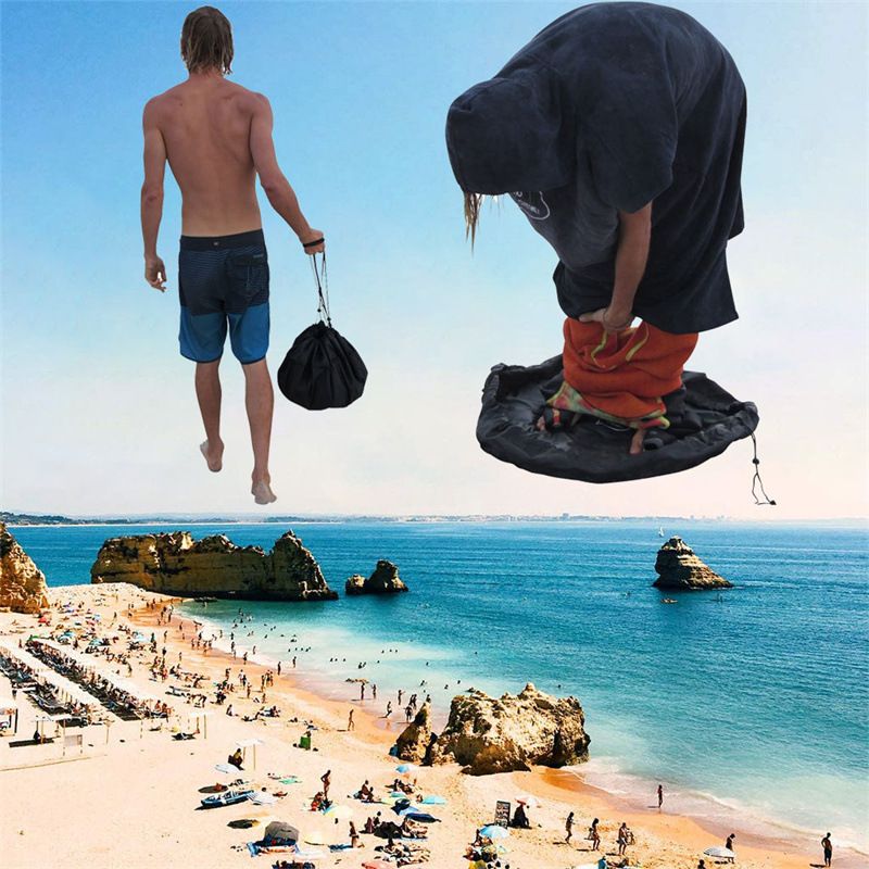 3-Piece Black Waterproof Drawstring Storage Bag and Changing Ground Mat Set for Wet Clothes â€“ Swimwear Raincoat Storage Pouch, Dia 50CM & 90CM & 130CM, Outdoor Swimming Cycling Hiking Travel Accessories