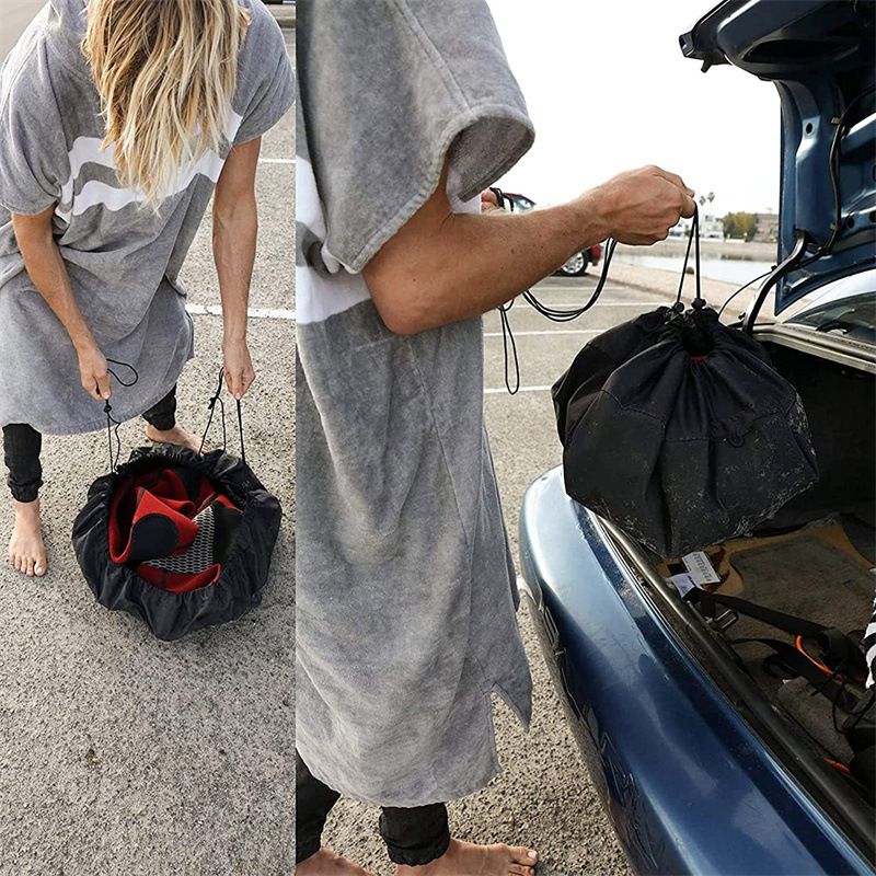3-Piece Black Waterproof Drawstring Storage Bag and Changing Ground Mat Set for Wet Clothes â€“ Swimwear Raincoat Storage Pouch, Dia 50CM & 90CM & 130CM, Outdoor Swimming Cycling Hiking Travel Accessories